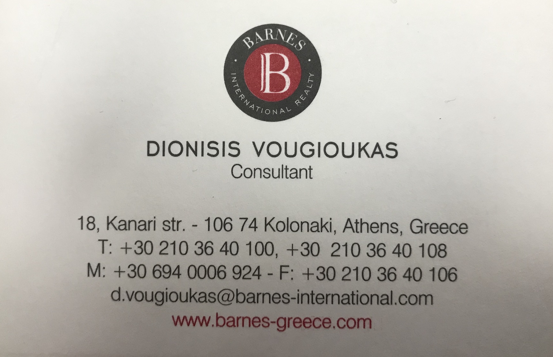 DIONYSIS VOUGIOUKAS BARNES INTERNATIONAL